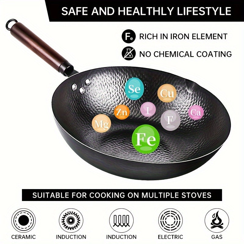 Cast Iron Wok 11pcs Cast Iron Wok, 12.6 Inch Chinese Wok Pan - Flat Bottom Carbon Steel Wok for Induction, Electric, Gas, Halogen, All Stoves, with Kitchen Utensils and Accessories