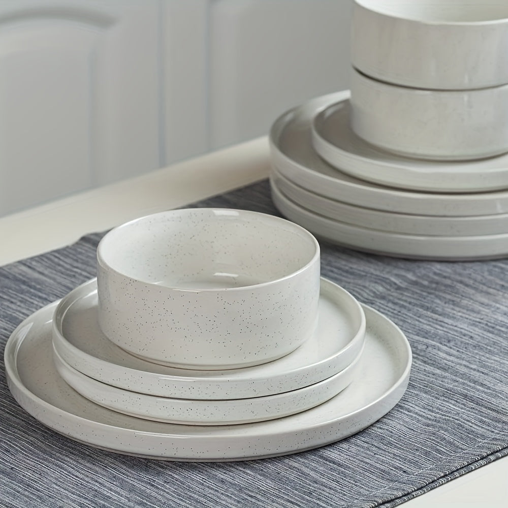 Set of 12 Plates And Bowls, Dinnerware for Four, in White