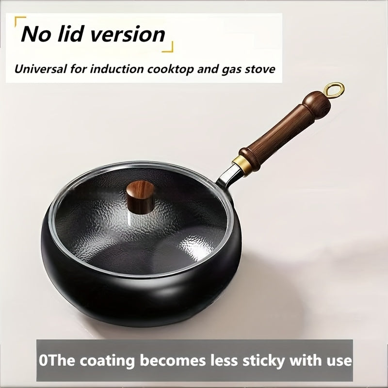 Hand-Hammered Cast Iron Wok - Non-Stick Deep Belly Design, Forged Without Coating, Induction & Gas Stove Compatible, Multi-Functional Pan for Home, Commercial & Outdoor Camping Use