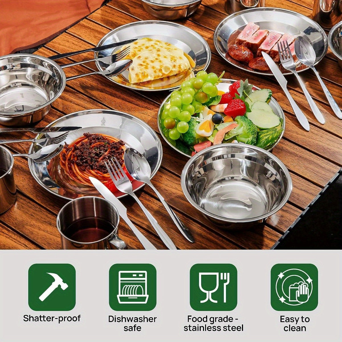 29pcs Stainless Steel Utensils Camping Tableware Kit with Bowls Plates Cups Forks Spoons and Knives for 4, Cutlery Flatware Set for Backpacking, Outdoor Camping Hiking and Picnic