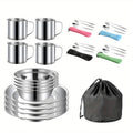 29pcs Stainless Steel Utensils Camping Tableware Kit with Bowls Plates Cups Forks Spoons and Knives for 4, Cutlery Flatware Set for Backpacking, Outdoor Camping Hiking and Picnic