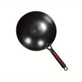 13.39inch Round Bottom Household Non-Coated Pure Iron Earless Wok - Wooden Handle Frying Pan for Stir-Fry, Fried Foods and Cooking - Essential Kitchen Tool