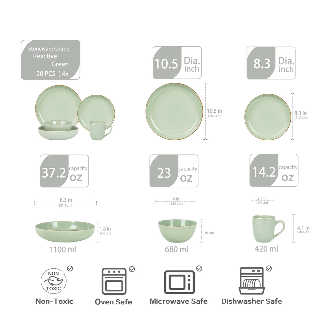 20-Piece Kitchen Must Haves Euro Nordic Reactive Glaze Dinnerware Set-10.5in Dinner Plate\u002F8in Salad Plate\u002F8in Dinner Bowl\u002F6in Cereal Bowl\u002FMugs kitchen accessories Service for 4 People
