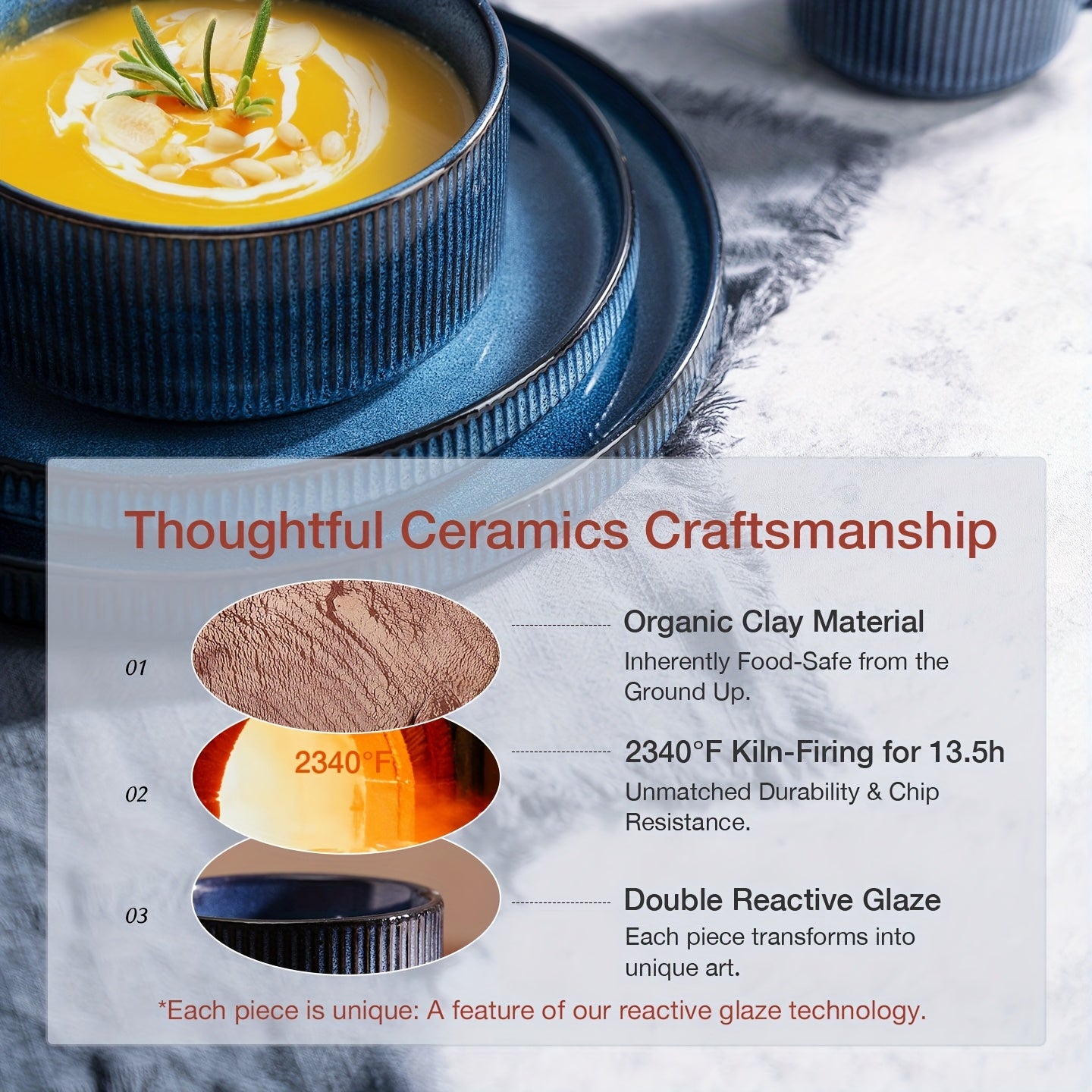 12pcs Stoneware Dinnerware Sets, Round Plates And Bowls Set for 4, Ribbed, Dishwasher And Microwave-safe, Nebulas Blue, Best for Christmas, Perfect for Thanksgiving, Perfect for Easter, Perfect for Halloween, Kitchen Accessories