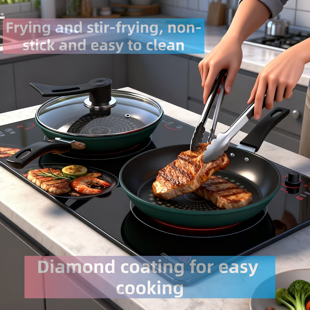 Multi-Purpose Frying Pan - German Crystal Diamond Upgraded Non-Stick Wok, Induction Cooktop & Gas Stove Compatible, Low Smoke Household Frying Pan, Oil-Free Multi-Functional Popular Wok, Maifan Stone Non-Stick Pan for Induction and Gas Stoves