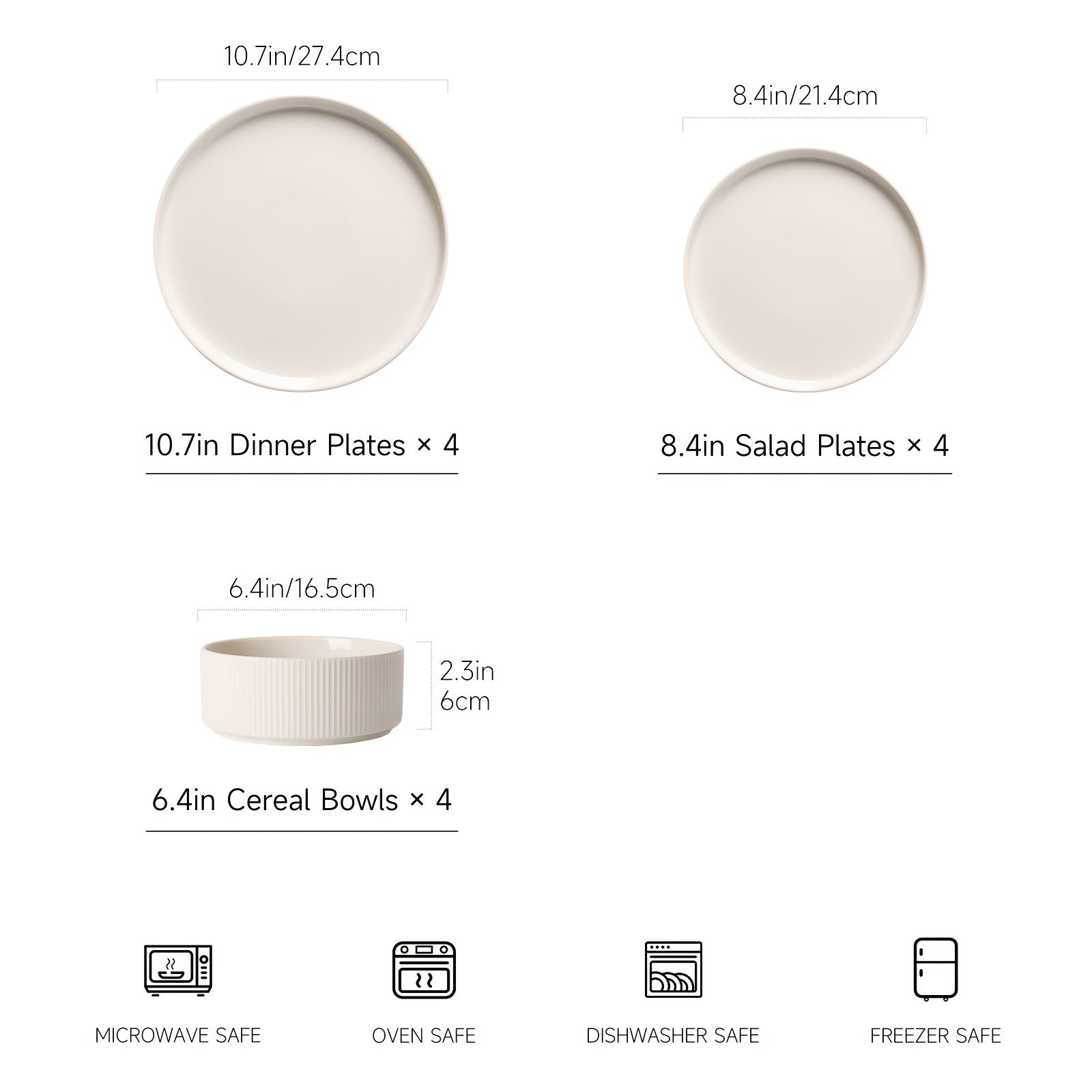 ALOFMO Ceramic Dinnerware Sets For 4, 12pcs Stoneware Plates And Bowls Sets, Reactive Glaze Dish Set, Chip And Scratch Resistant Double, Microwave And Dishwasher Safe, White