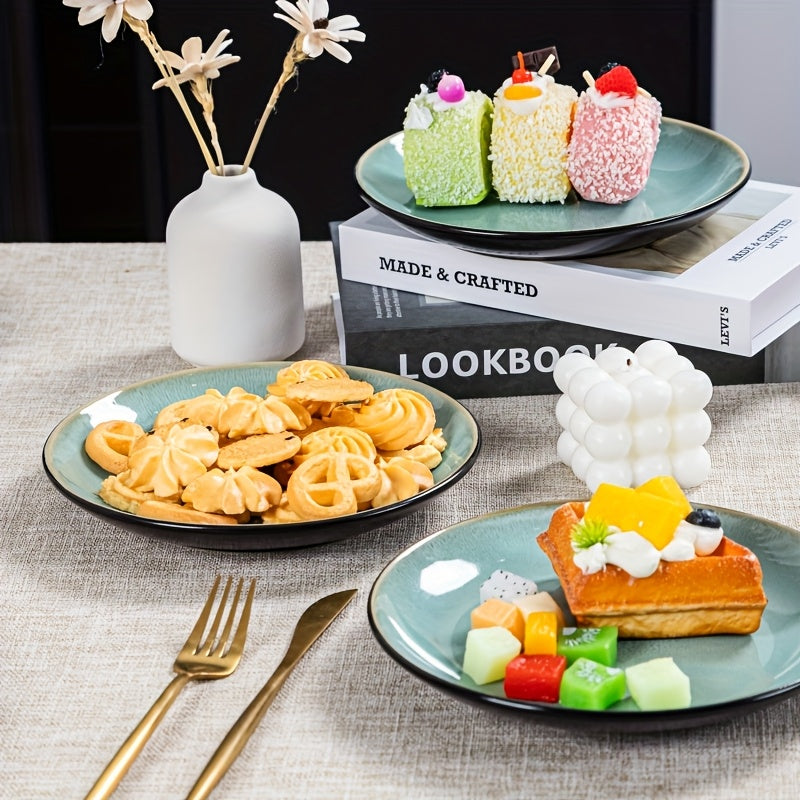 16pcs Handcrafted Kiln-transformed Green Ceramic Tableware Set, 4-person Ceramic Tableware Set - Including Dinner Plates, Salad Plates, And Cereal Bowls - Suitable For Microwave And Dishwasher, Scratch-resistant, Tableware Set, Perfect For Christm