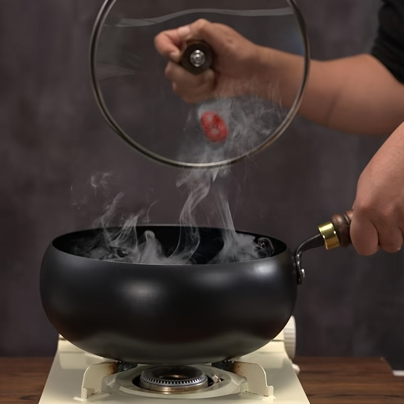 Hand-Hammered Cast Iron Wok - Non-Stick Deep Belly Design, Forged Without Coating, Induction & Gas Stove Compatible, Multi-Functional Pan for Home, Commercial & Outdoor Camping Use