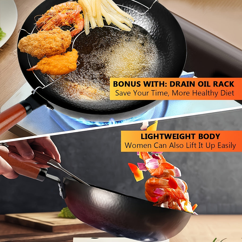 Cast Iron Frying Pan Wok Set - Nonstick, 12.6 Inch Pan With 13 Cookware Accessories, Suitable For All Stoves, Kitchen Utensils, Kitchen Tools, Kitchen Accessory, Kitchen Supplies Camping
