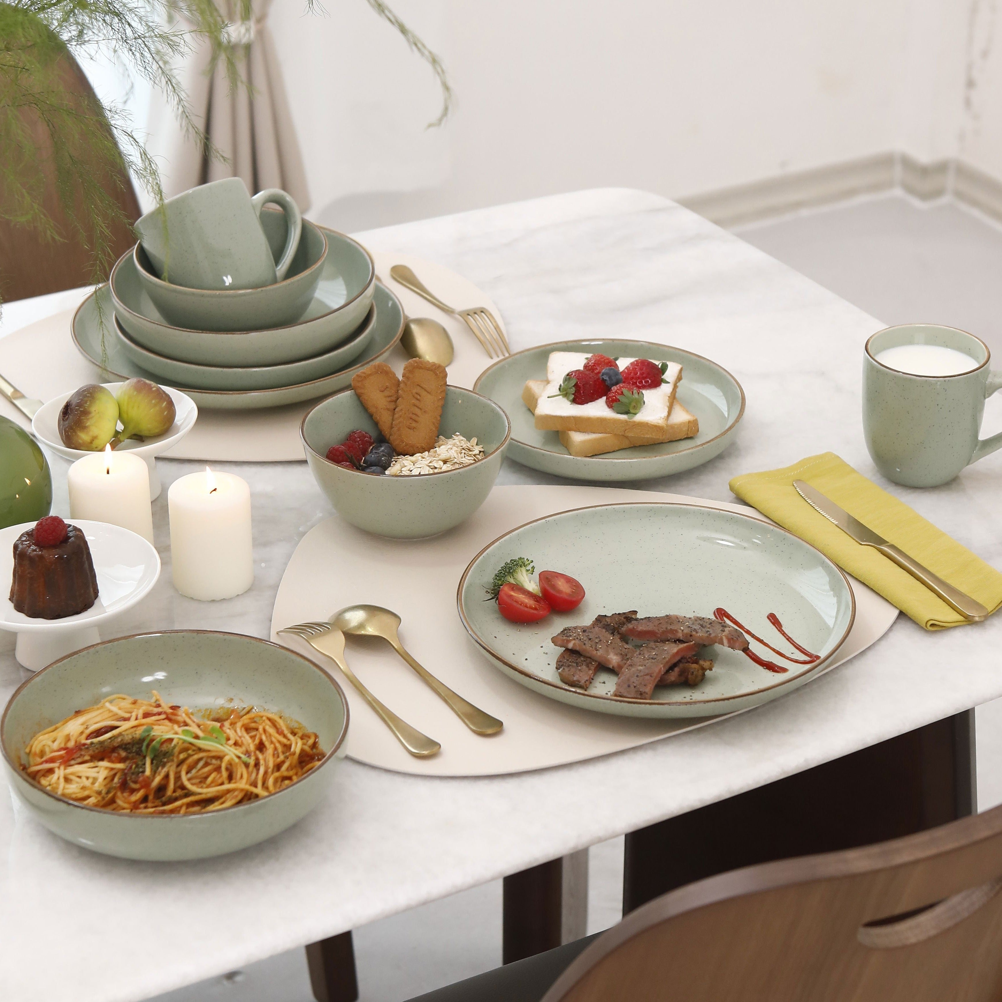 20-Piece Kitchen Must Haves Euro Nordic Reactive Glaze Dinnerware Set-10.5in Dinner Plate\u002F8in Salad Plate\u002F8in Dinner Bowl\u002F6in Cereal Bowl\u002FMugs kitchen accessories Service for 4 People