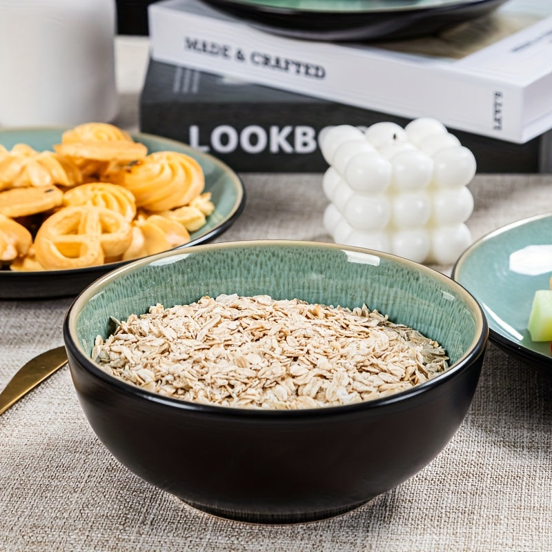 16pcs Handcrafted Kiln-transformed Green Ceramic Tableware Set, 4-person Ceramic Tableware Set - Including Dinner Plates, Salad Plates, And Cereal Bowls - Suitable For Microwave And Dishwasher, Scratch-resistant, Tableware Set, Perfect For Christm