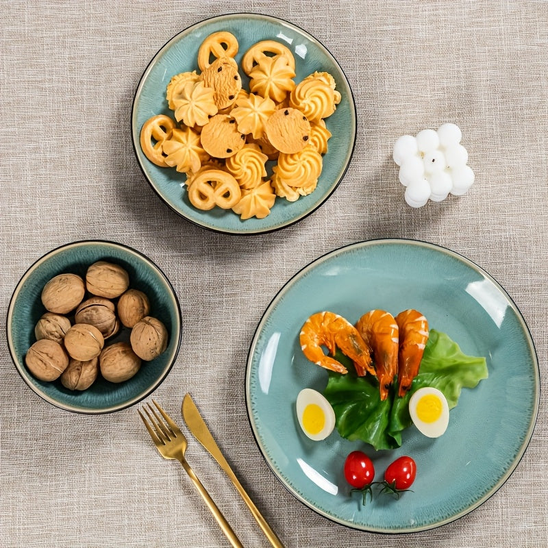 16pcs Handcrafted Kiln-transformed Green Ceramic Tableware Set, 4-person Ceramic Tableware Set - Including Dinner Plates, Salad Plates, And Cereal Bowls - Suitable For Microwave And Dishwasher, Scratch-resistant, Tableware Set, Perfect For Christm