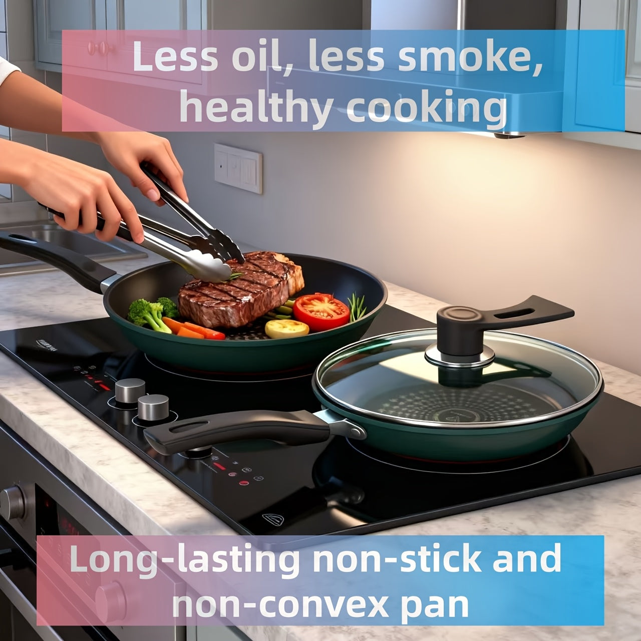 Multi-Purpose Frying Pan - German Crystal Diamond Upgraded Non-Stick Wok, Induction Cooktop & Gas Stove Compatible, Low Smoke Household Frying Pan, Oil-Free Multi-Functional Popular Wok, Maifan Stone Non-Stick Pan for Induction and Gas Stoves