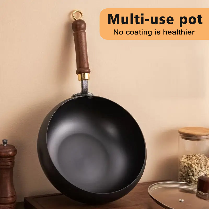 11-inch Multi-functional Large Capacity Uncoated Cooking Pan with Glass Lid, Non-stick, Suitable for Any Stovetop