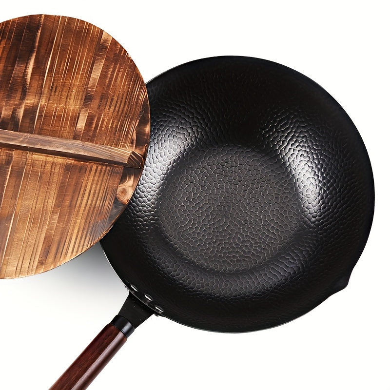 Cast Iron Wok 11pcs Cast Iron Wok, 12.6 Inch Chinese Wok Pan - Flat Bottom Carbon Steel Wok for Induction, Electric, Gas, Halogen, All Stoves, with Kitchen Utensils and Accessories