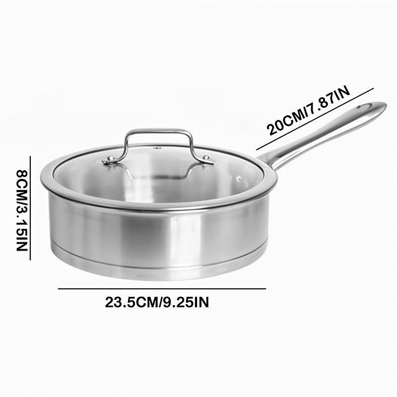 9.25 Inch Heavy-Duty Stainless Steel Nonstick Frying Pan with Lid - 304 Grade Thickened Base, Oven Safe & Induction Compatible, Gas\u002FElectric Stove Compatible, Dishwasher Safe, Even Heat Distribution, Scratch-Resistant Surface