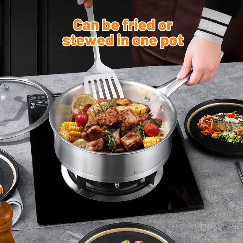 9.25 Inch Heavy-Duty Stainless Steel Nonstick Frying Pan with Lid - 304 Grade Thickened Base, Oven Safe & Induction Compatible, Gas\u002FElectric Stove Compatible, Dishwasher Safe, Even Heat Distribution, Scratch-Resistant Surface