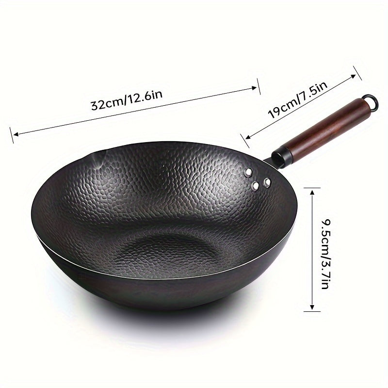 Cast Iron Wok 11pcs Cast Iron Wok, 12.6 Inch Chinese Wok Pan - Flat Bottom Carbon Steel Wok for Induction, Electric, Gas, Halogen, All Stoves, with Kitchen Utensils and Accessories