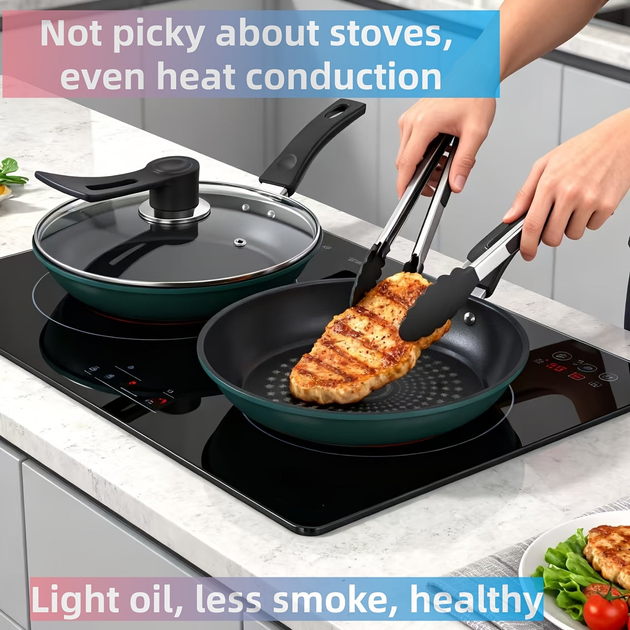 Multi-Purpose Frying Pan - German Crystal Diamond Upgraded Non-Stick Wok, Induction Cooktop & Gas Stove Compatible, Low Smoke Household Frying Pan, Oil-Free Multi-Functional Popular Wok, Maifan Stone Non-Stick Pan for Induction and Gas Stoves