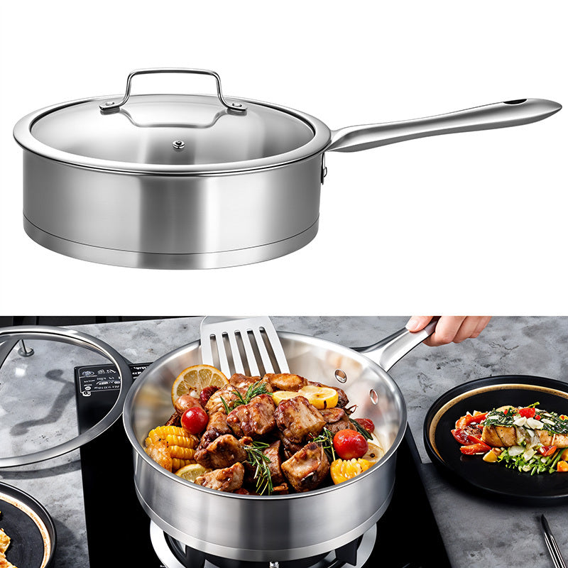 9.25 Inch Heavy-Duty Stainless Steel Nonstick Frying Pan with Lid - 304 Grade Thickened Base, Oven Safe & Induction Compatible, Gas\u002FElectric Stove Compatible, Dishwasher Safe, Even Heat Distribution, Scratch-Resistant Surface