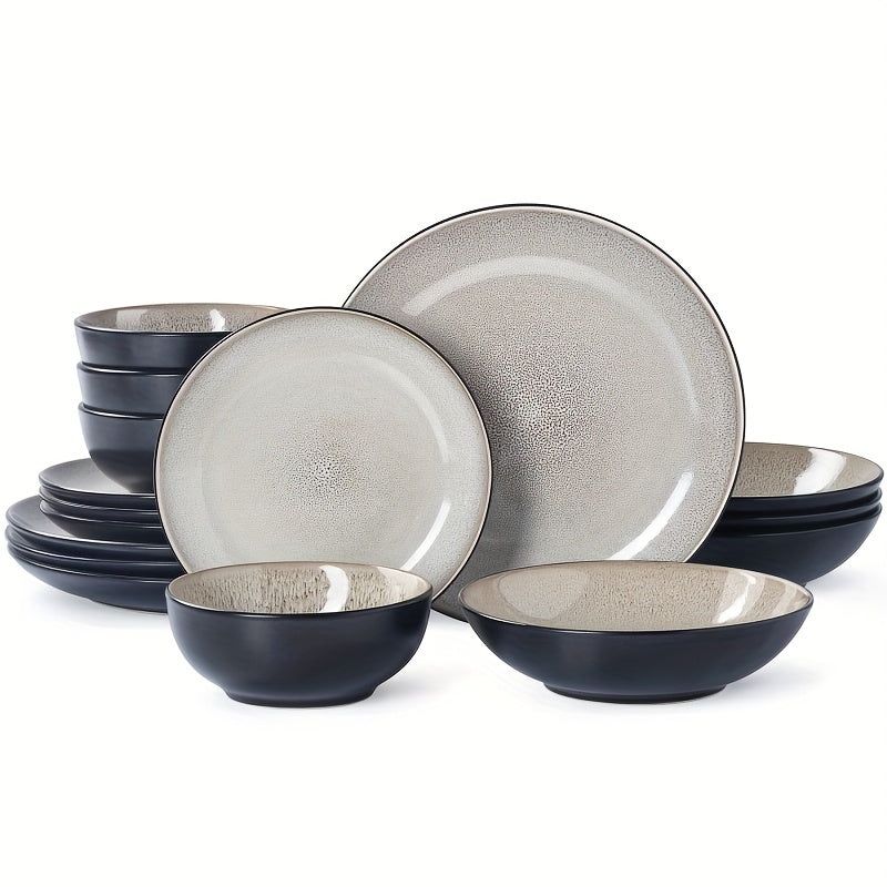New 16-piece Colorful Glazed Dinnerware Set, Ceramic Bowl And Plate Tableware Set, 4-person Kitchen Dining Set, Perfect For Family Gatherings, Parties With Friends, Weddings, Holidays, And As Gifts For Halloween\u002F Thanksgiving\u002F Christmas