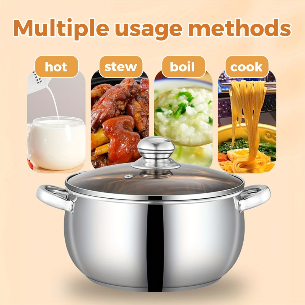 Multi-functional Stainless Steel New Style Soup Pot, Constructed from 410 Stainless Steel with Double-ear Design. Equipped with Scald- Handles and a Thickened Bottom to Ensure Fast Heat Conduction. An Excellent Choice Suitable for Everyday H