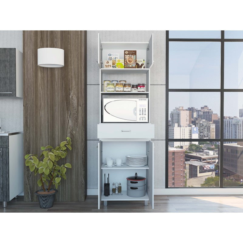 Pembrooke 2-Shelf 1-Drawer Microwave Pantry Cabinet | White, Vintage Style, Non-Electric