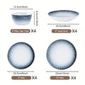 16 High-quality Gradient Blue Ceramic Plates, Bowls And Dishes, Ceramic Tableware, Suitable for 4 People Kitchen Tableware Set, Dishwasher And Microwave Safe, Suitable for Family Gatherings Kitchen Tableware Set, Wedding, Party, Christmas Tableware