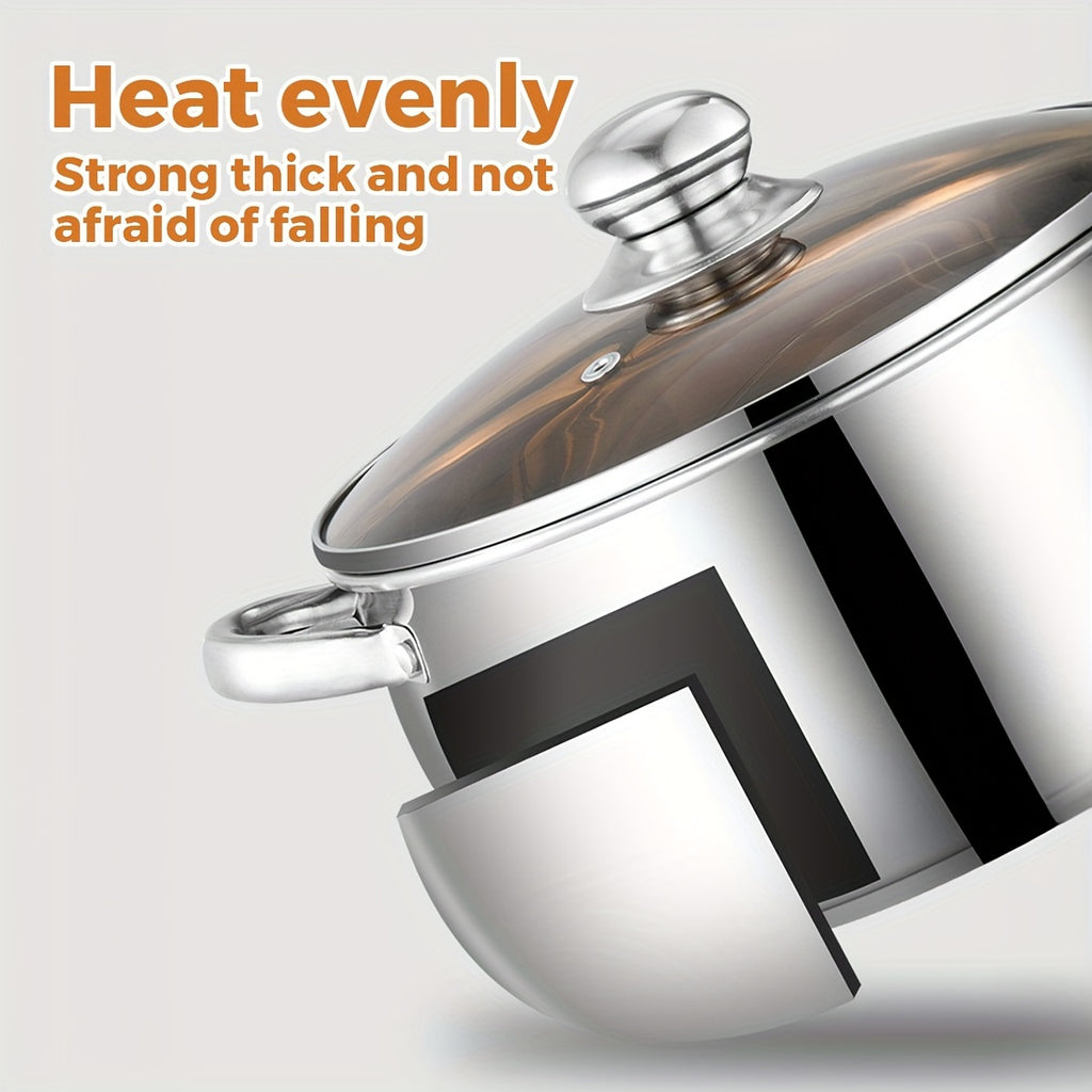 Multi-functional Stainless Steel New Style Soup Pot, Constructed from 410 Stainless Steel with Double-ear Design. Equipped with Scald- Handles and a Thickened Bottom to Ensure Fast Heat Conduction. An Excellent Choice Suitable for Everyday H