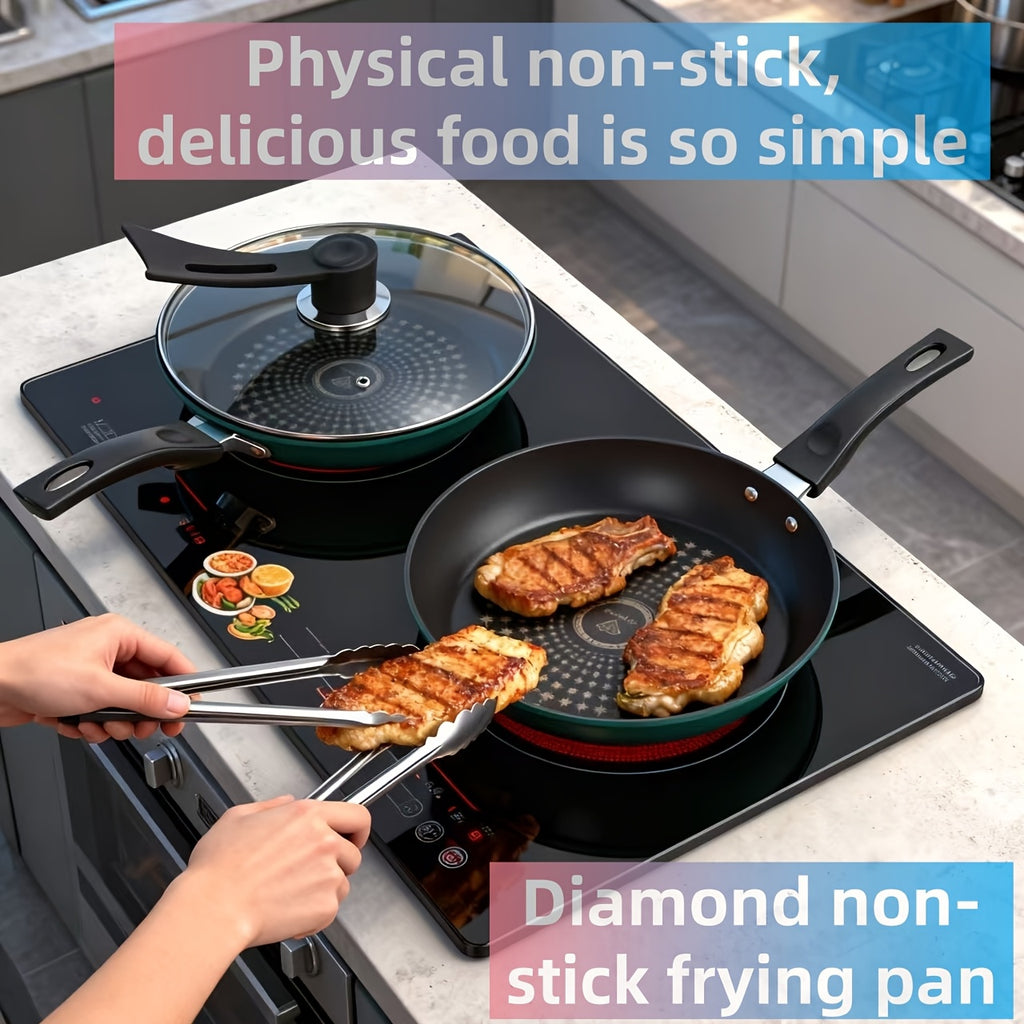 Multi-Purpose Frying Pan - German Crystal Diamond Upgraded Non-Stick Wok, Induction Cooktop & Gas Stove Compatible, Low Smoke Household Frying Pan, Oil-Free Multi-Functional Popular Wok, Maifan Stone Non-Stick Pan for Induction and Gas Stoves