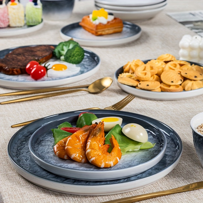 16 High-quality Gradient Blue Ceramic Plates, Bowls And Dishes, Ceramic Tableware, Suitable for 4 People Kitchen Tableware Set, Dishwasher And Microwave Safe, Suitable for Family Gatherings Kitchen Tableware Set, Wedding, Party, Christmas Tableware