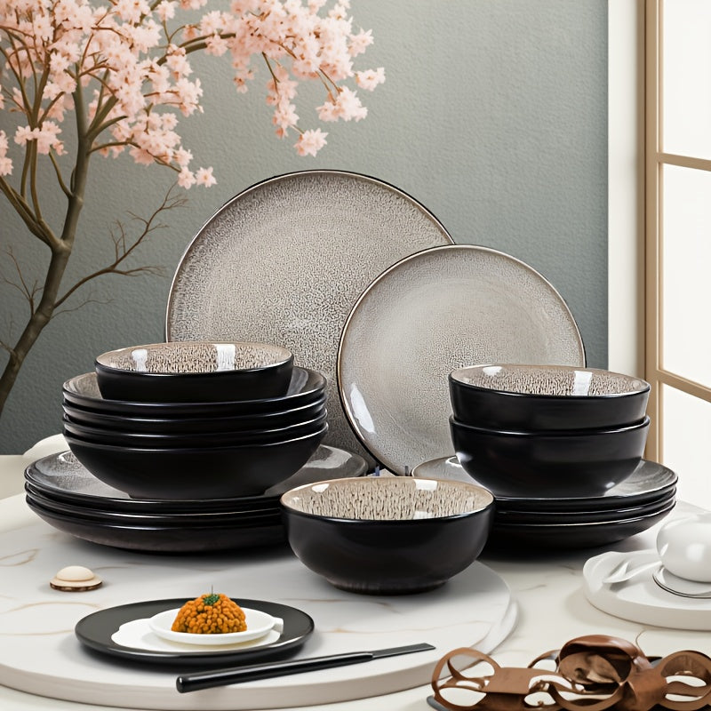 New 16-piece Colorful Glazed Dinnerware Set, Ceramic Bowl And Plate Tableware Set, 4-person Kitchen Dining Set, Perfect For Family Gatherings, Parties With Friends, Weddings, Holidays, And As Gifts For Halloween\u002F Thanksgiving\u002F Christmas