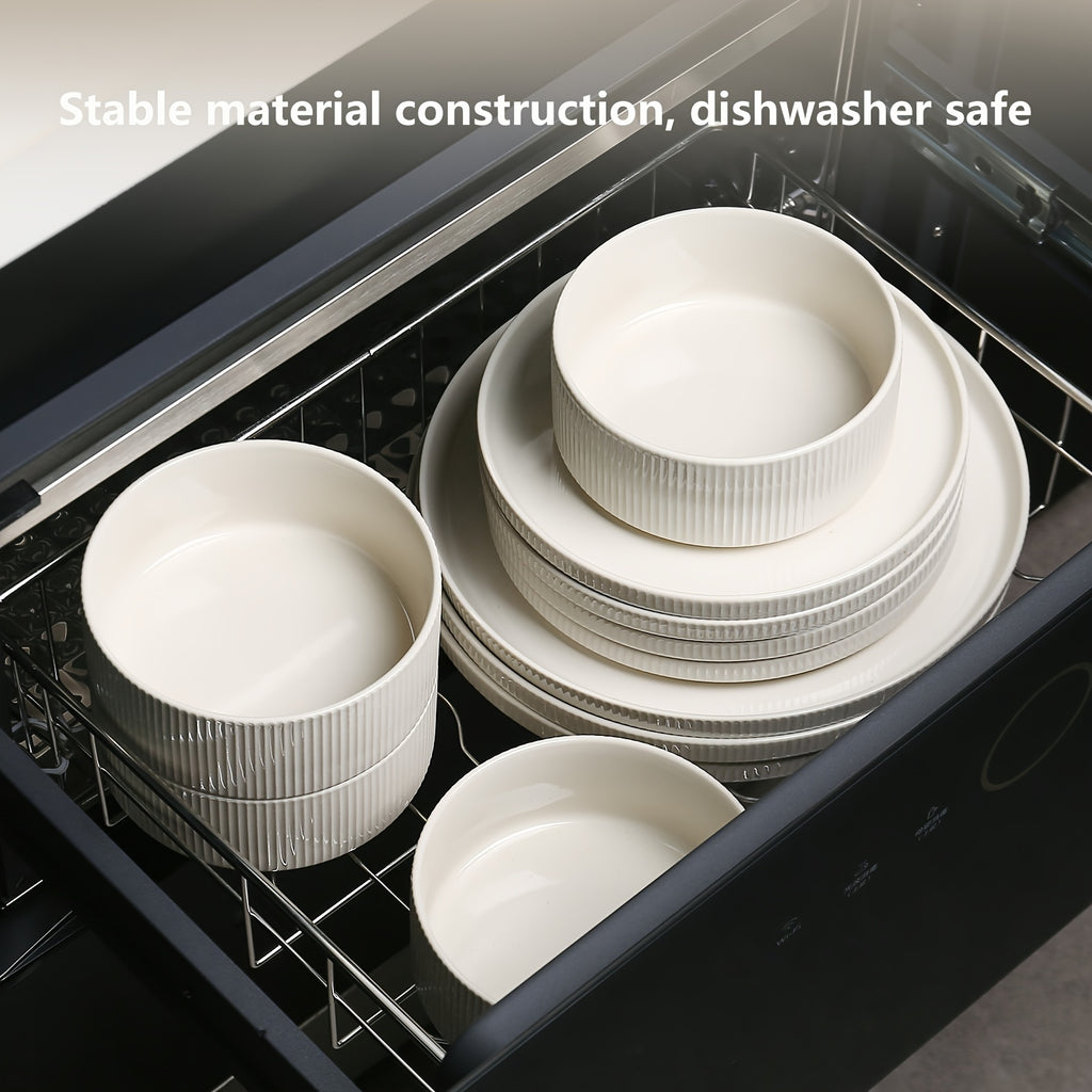 ALOFMO Ceramic Dinnerware Sets For 4, 12pcs Stoneware Plates And Bowls Sets, Reactive Glaze Dish Set, Chip And Scratch Resistant Double, Microwave And Dishwasher Safe, White