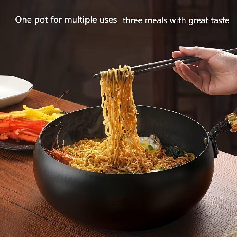 Hand-Hammered Cast Iron Wok - Non-Stick Deep Belly Design, Forged Without Coating, Induction & Gas Stove Compatible, Multi-Functional Pan for Home, Commercial & Outdoor Camping Use