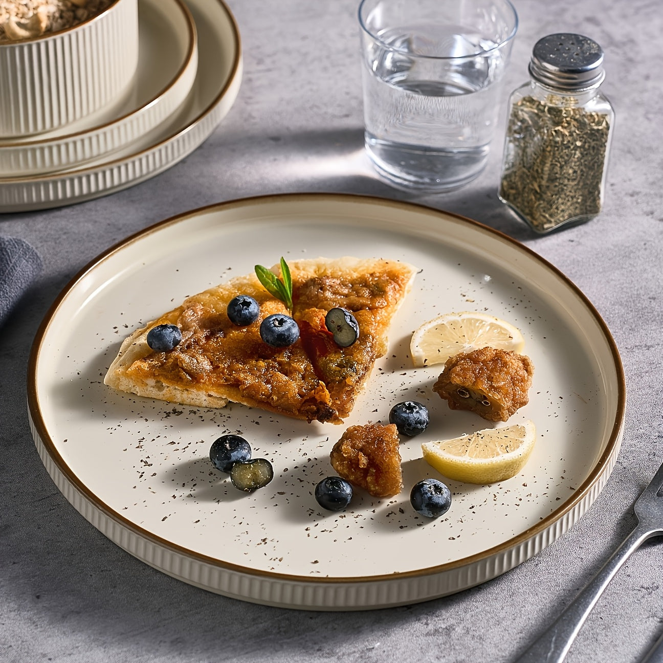 Dinnerware Sets, Plates And Bowls Set for 4, 12pcs Dish Set, Ribbed, Cappuccino White