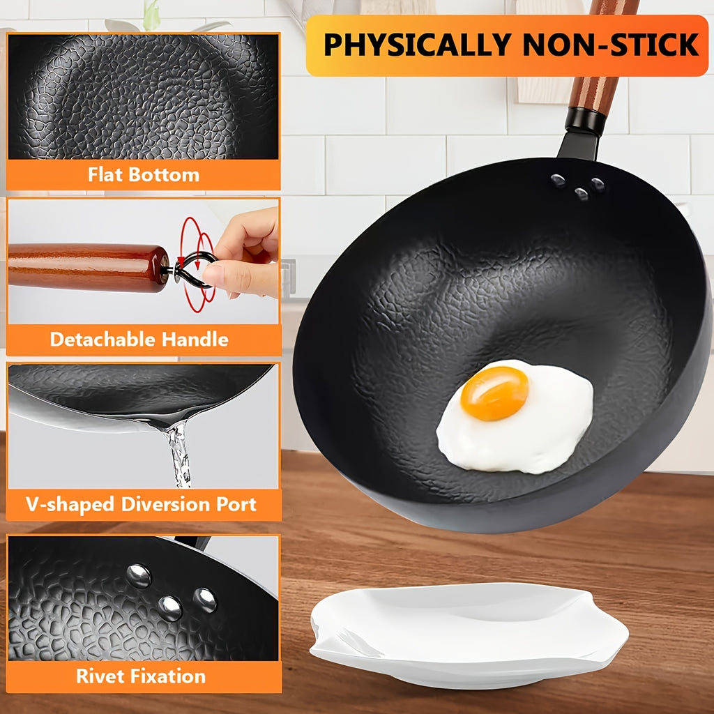 Cast Iron Frying Pan Wok Set - Nonstick, 12.6 Inch Pan With 13 Cookware Accessories, Suitable For All Stoves, Kitchen Utensils, Kitchen Tools, Kitchen Accessory, Kitchen Supplies Camping