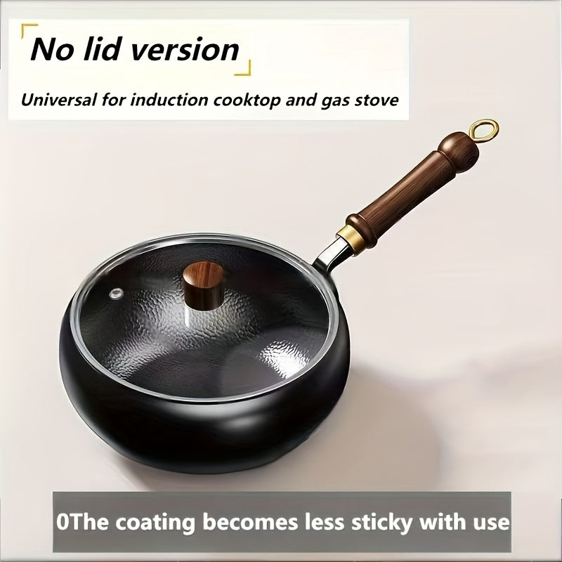 Hand-Hammered Cast Iron Wok - Non-Stick Deep Belly Design, Forged Without Coating, Induction & Gas Stove Compatible, Multi-Functional Pan for Home, Commercial & Outdoor Camping Use