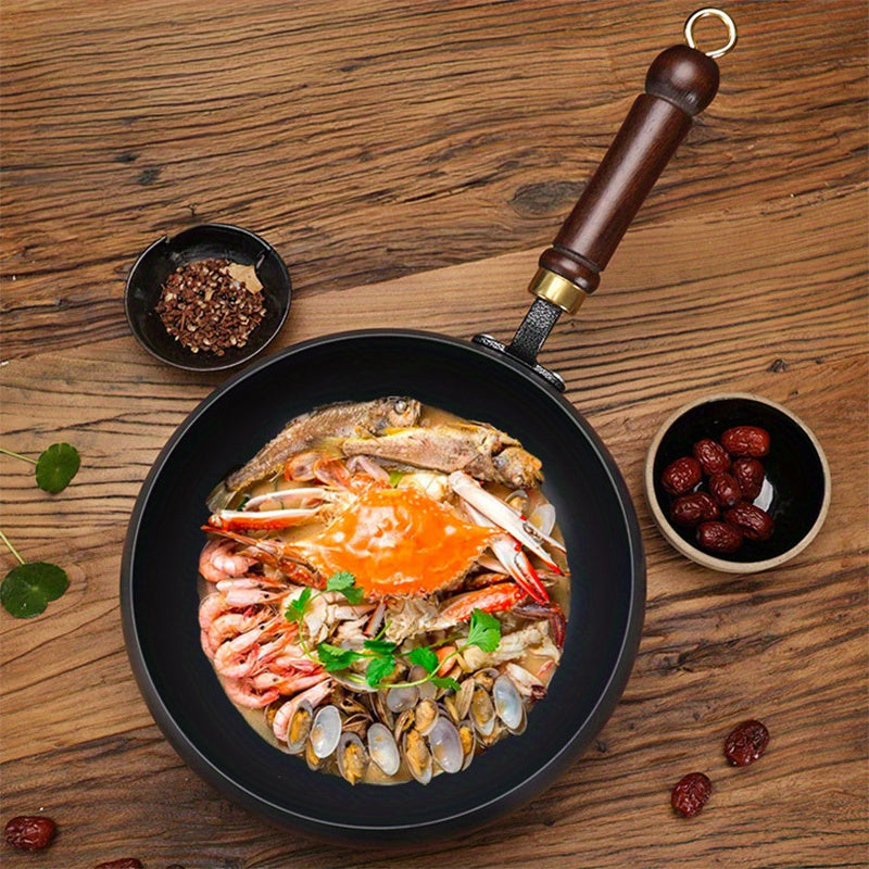 11-inch Multi-functional Large Capacity Uncoated Cooking Pan with Glass Lid, Non-stick, Suitable for Any Stovetop