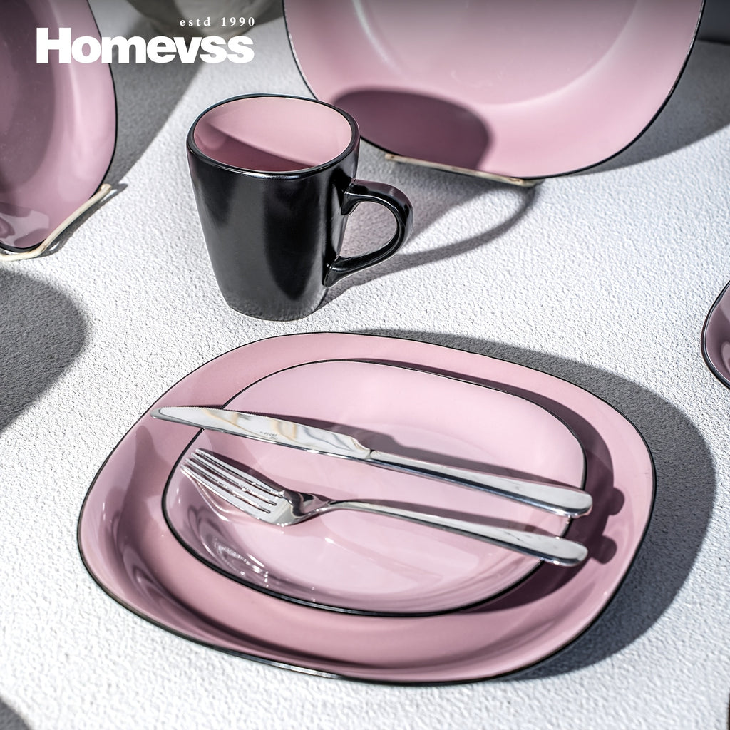 16pcs Square Ceramic Dinnerware Set | 4-Person Dinner Set with Dual-Tone Glaze, Dishwasher & Microwave Safe, Modern Square Plates & Bowls for Everyday Use