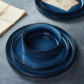 12pcs Stoneware Dinnerware Sets, Round Plates And Bowls Set for 4, Ribbed, Dishwasher And Microwave-safe, Nebulas Blue, Best for Christmas, Perfect for Thanksgiving, Perfect for Easter, Perfect for Halloween, Kitchen Accessories