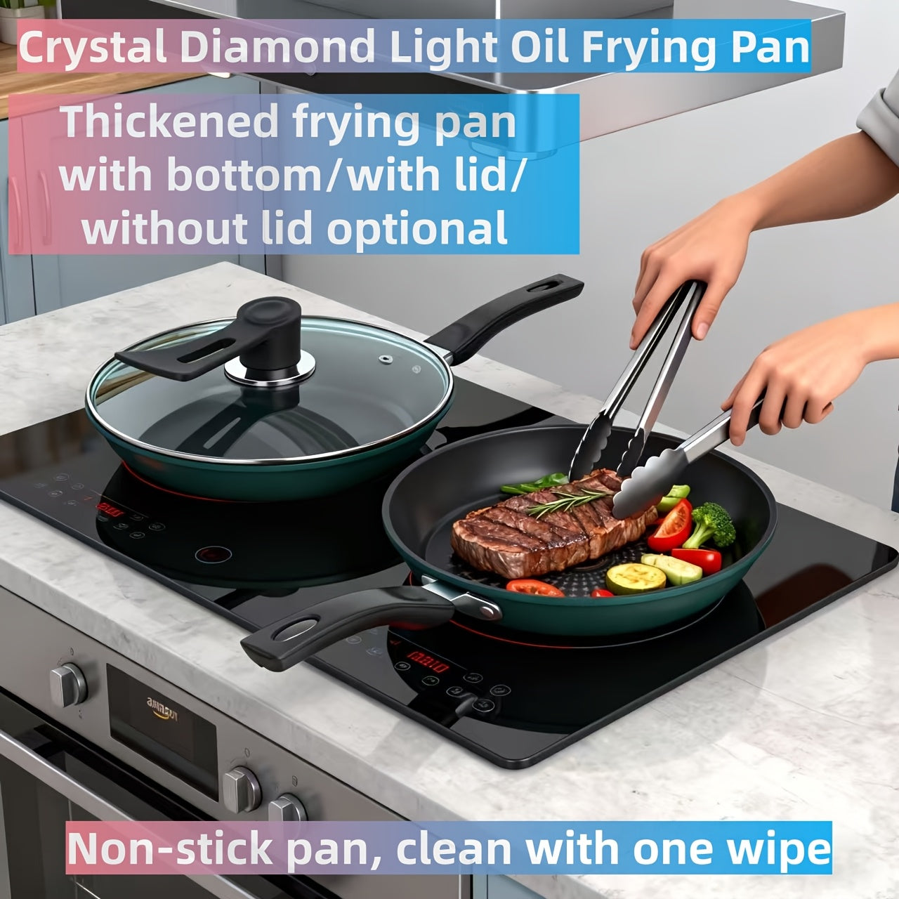 Multi-Purpose Frying Pan - German Crystal Diamond Upgraded Non-Stick Wok, Induction Cooktop & Gas Stove Compatible, Low Smoke Household Frying Pan, Oil-Free Multi-Functional Popular Wok, Maifan Stone Non-Stick Pan for Induction and Gas Stoves