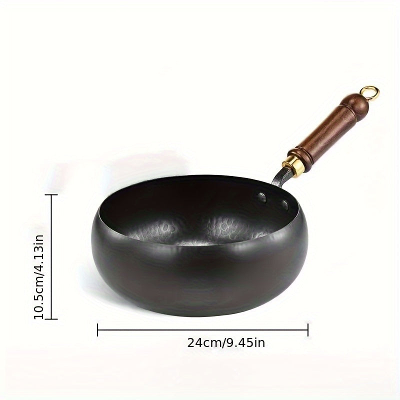 Hand-Hammered Cast Iron Wok - Non-Stick Deep Belly Design, Forged Without Coating, Induction & Gas Stove Compatible, Multi-Functional Pan for Home, Commercial & Outdoor Camping Use