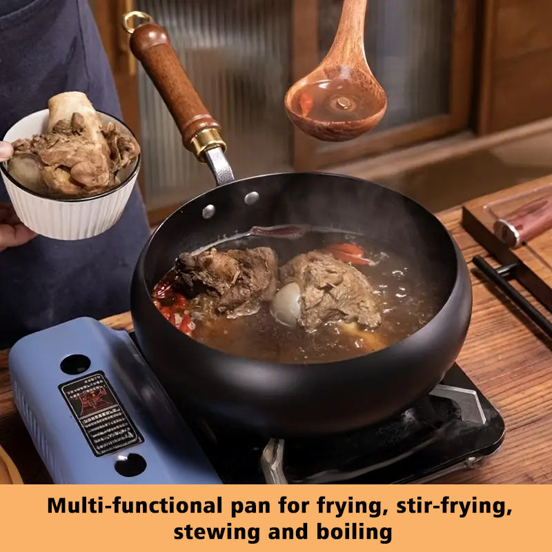 11-inch Multi-functional Large Capacity Uncoated Cooking Pan with Glass Lid, Non-stick, Suitable for Any Stovetop