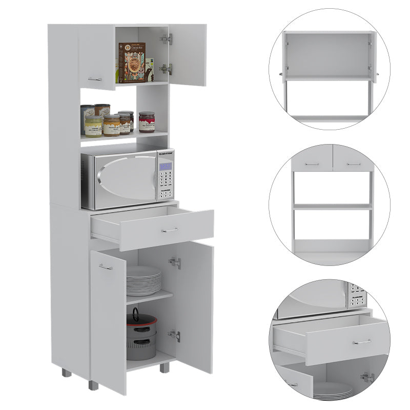 Pembrooke 2-Shelf 1-Drawer Microwave Pantry Cabinet | White, Vintage Style, Non-Electric