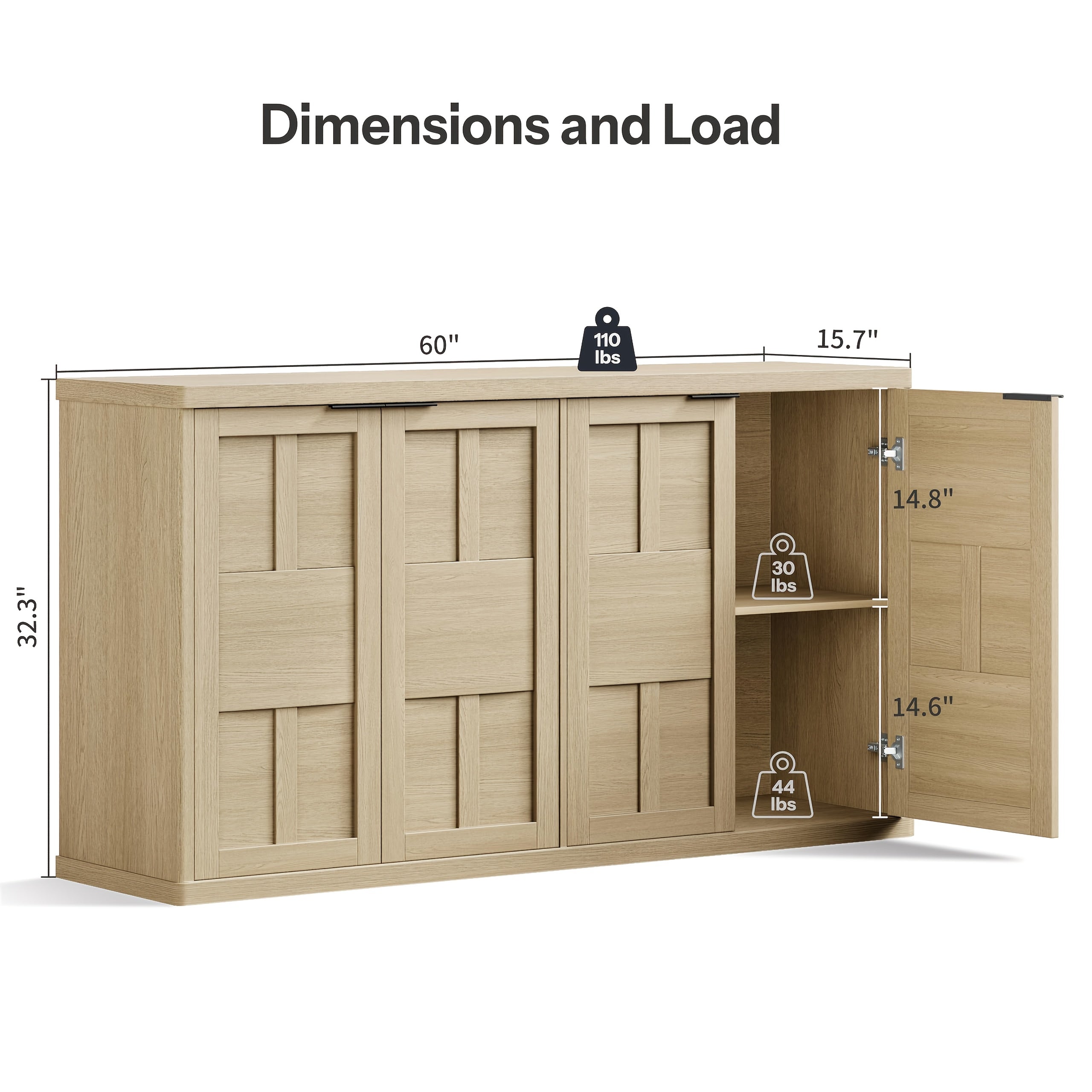 60-Inch Compact Side Cabinet Buffet, Equipped with 4 Intricately Designed Doors And Shelves, a Kitchen Storage Unit in Medieval Style, Offering Ample Storage Space on The Countertop, And Serving As a Coffee Bar Table