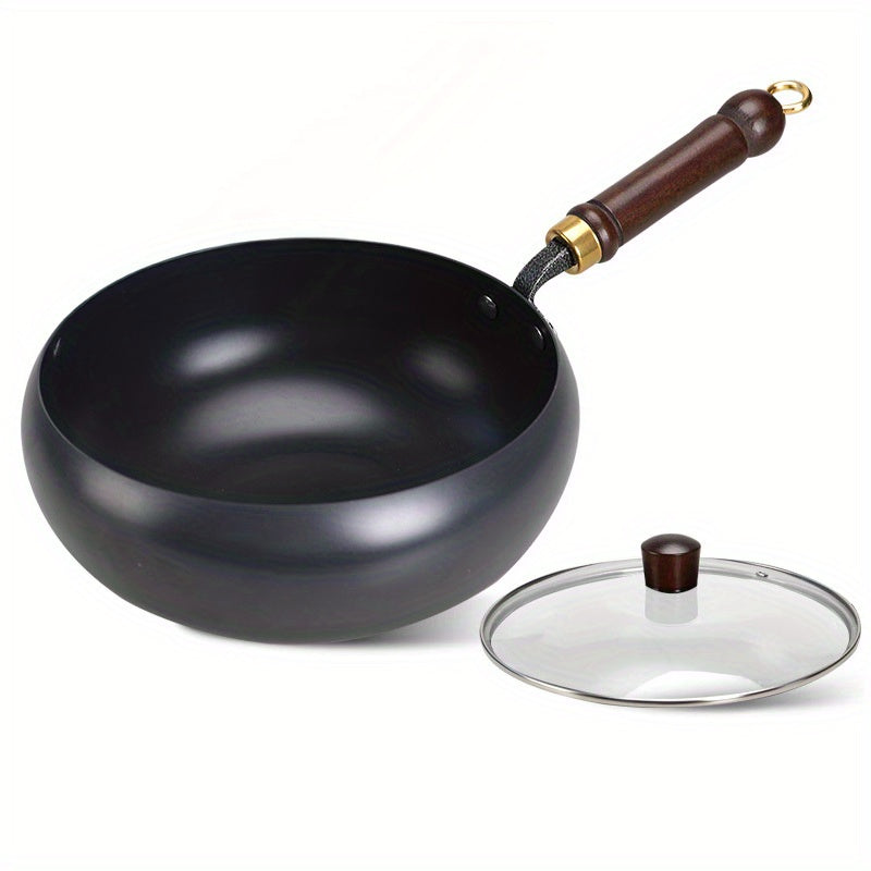 11-inch Multi-functional Large Capacity Uncoated Cooking Pan with Glass Lid, Non-stick, Suitable for Any Stovetop